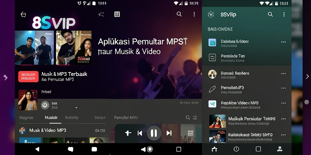 Tampilan antarmuka pengguna aplikasi Pemutar MP3 8SVIP yang menarik.