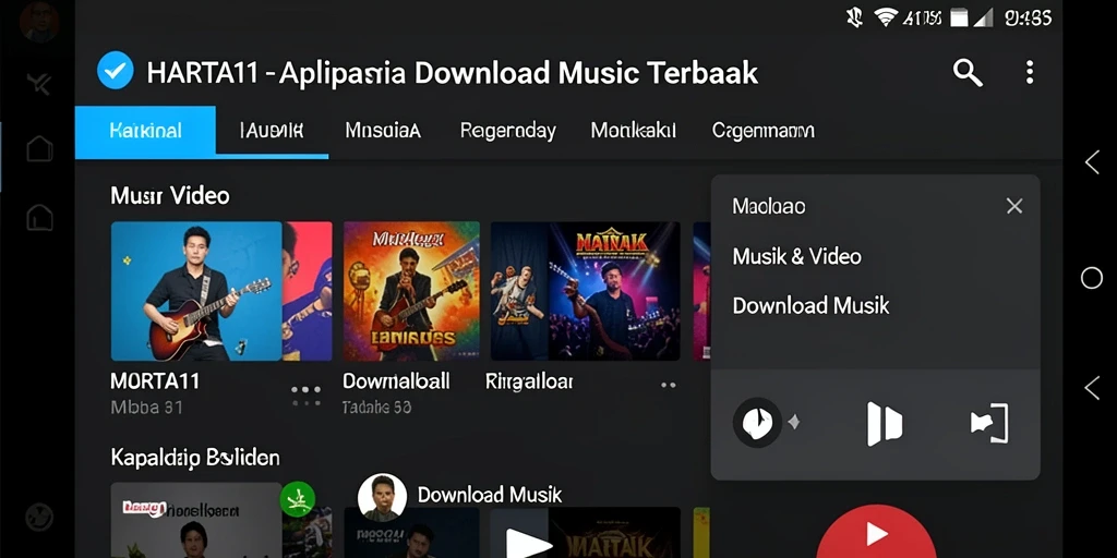 Antarmuka HARTA11 yang sederhana untuk download musik.