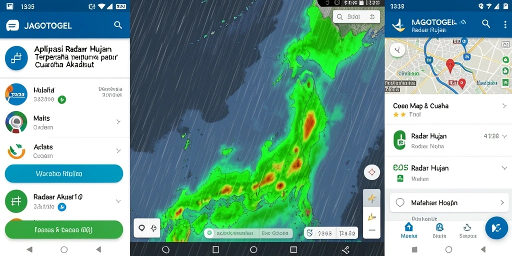 Screenshot antarmuka aplikasi JAGOTOGEL menunjukkan peta Radar Hujan yang akurat.