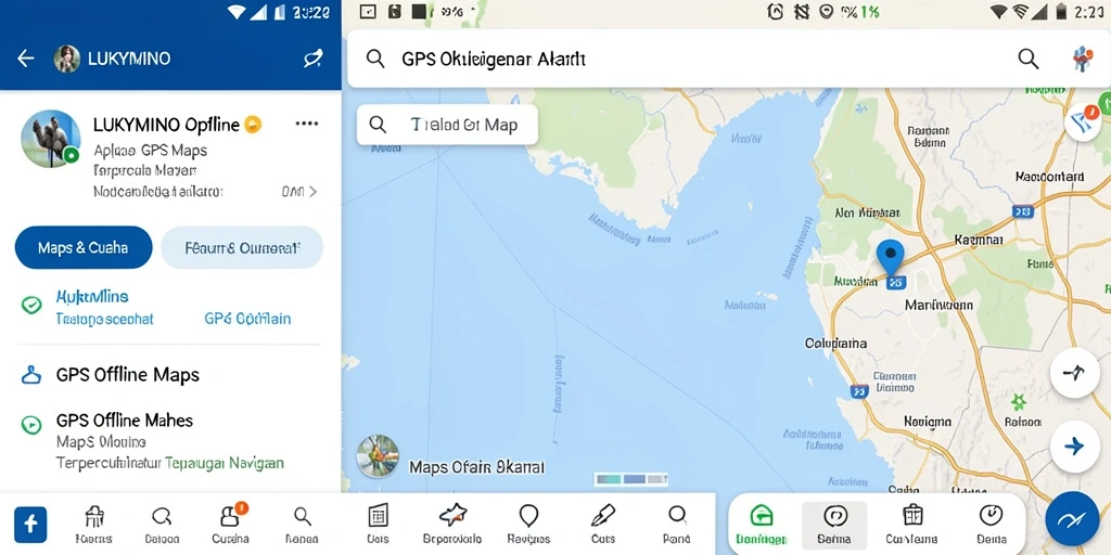 Antarmuka LUKYMINO menampilkan peta interaktif untuk navigasi offline.