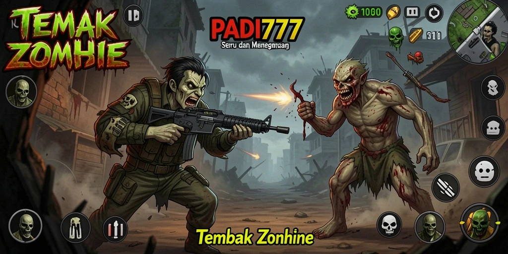 Tampilan antarmuka PADI777 saat menembak zombie yang intens